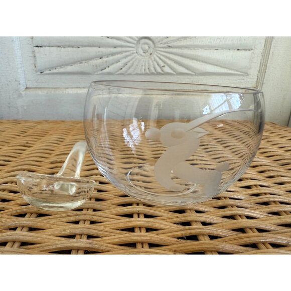 Vintage MCM Orrefors Clear Glass Condiment/Jam Bow/.spoon Etched Impala/Gazelle - Picture 6 of 10